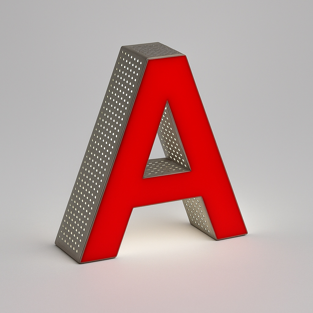 Kirmizi paslanlamaz delikli kutu harf