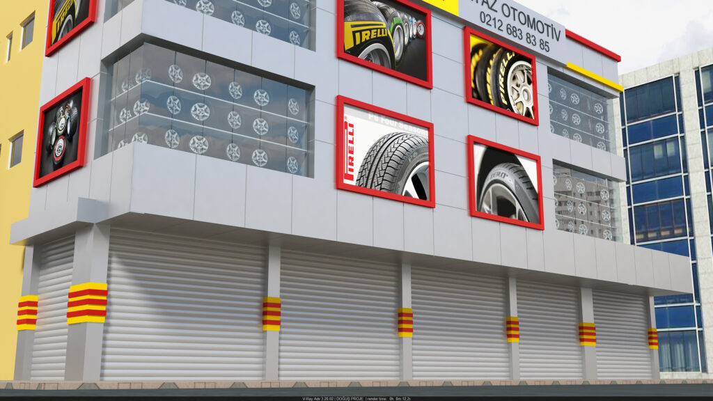 Silver gümüş kompozit cephe ve ışıklı tabela detayı – Ayaz Otomotiv