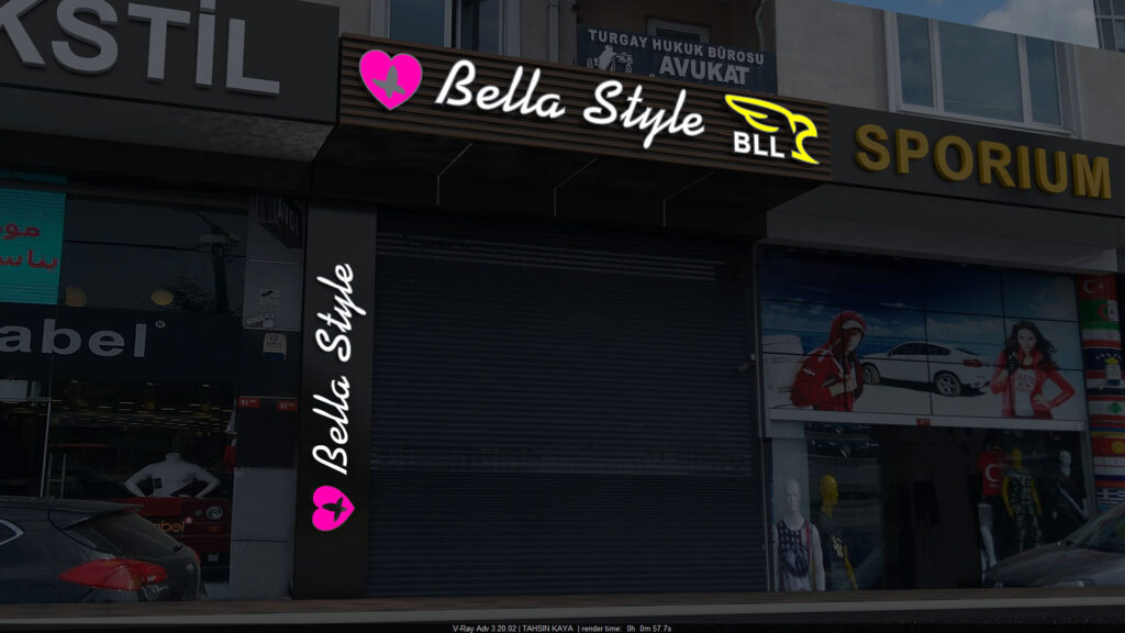 Zeytinburnu Bella Style mağazası genel görünüm, modern tabela uygulaması