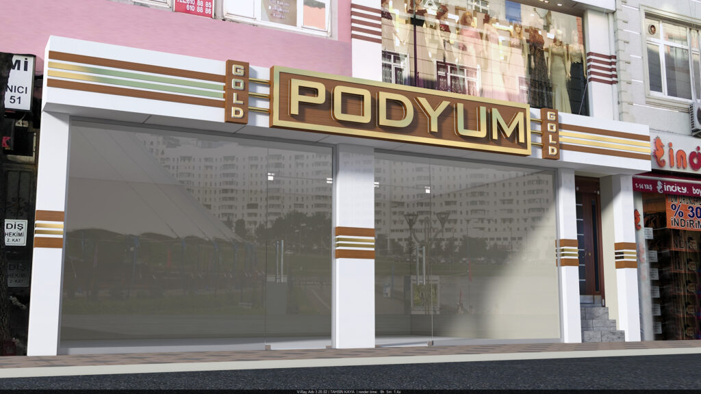 Modern mağaza dış cephe uygulaması – Podyum Giyim Esenler