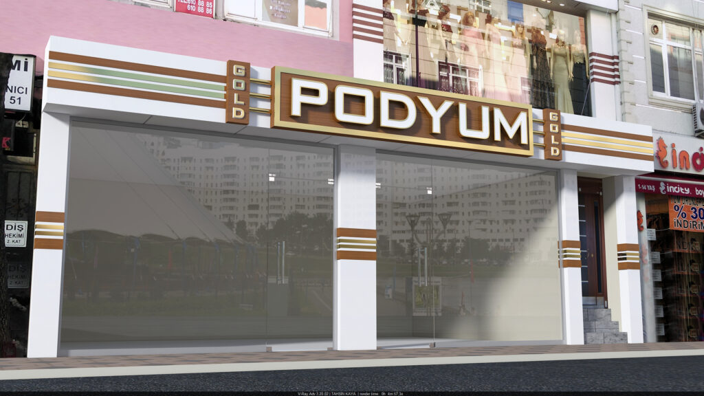 Kompozit kaplama ve dekoratif altın şeritlerle modern tabela