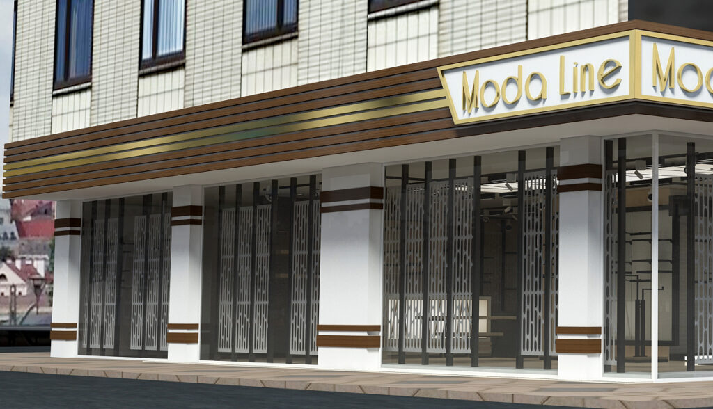 Modern mağaza cephesi tasarımı, LED aydınlatmalı tabela – Moda Line Antalya