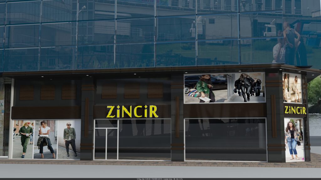 Moda görselleriyle vitrin kaplama – Zincir Giyim dış cephe