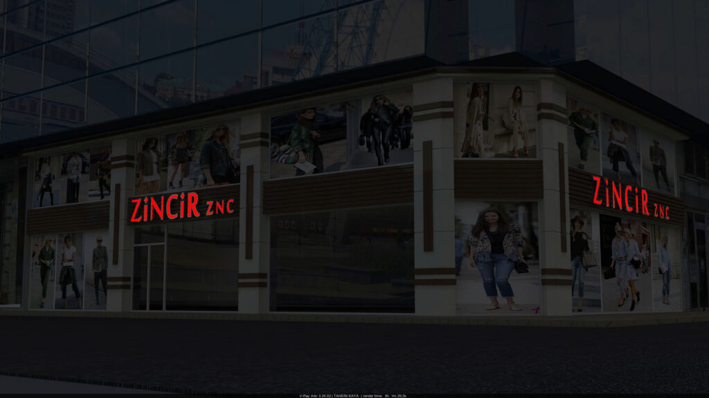 Kompozit kaplama ve dekoratif ahşap şeritli mağaza tabelası