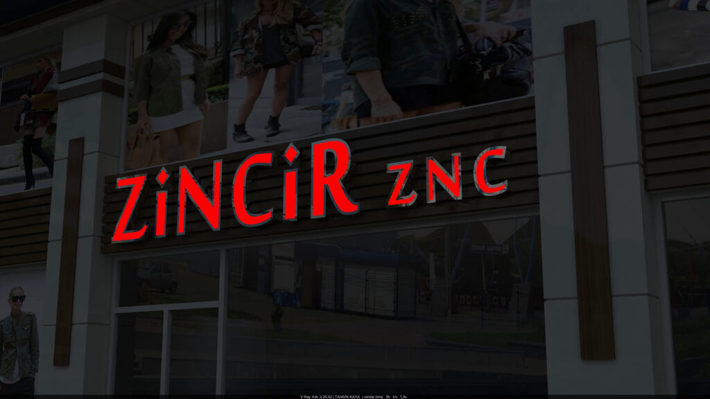 Kırmızı pleksi kutu harflerin gece görünümü – Zincir ZNC