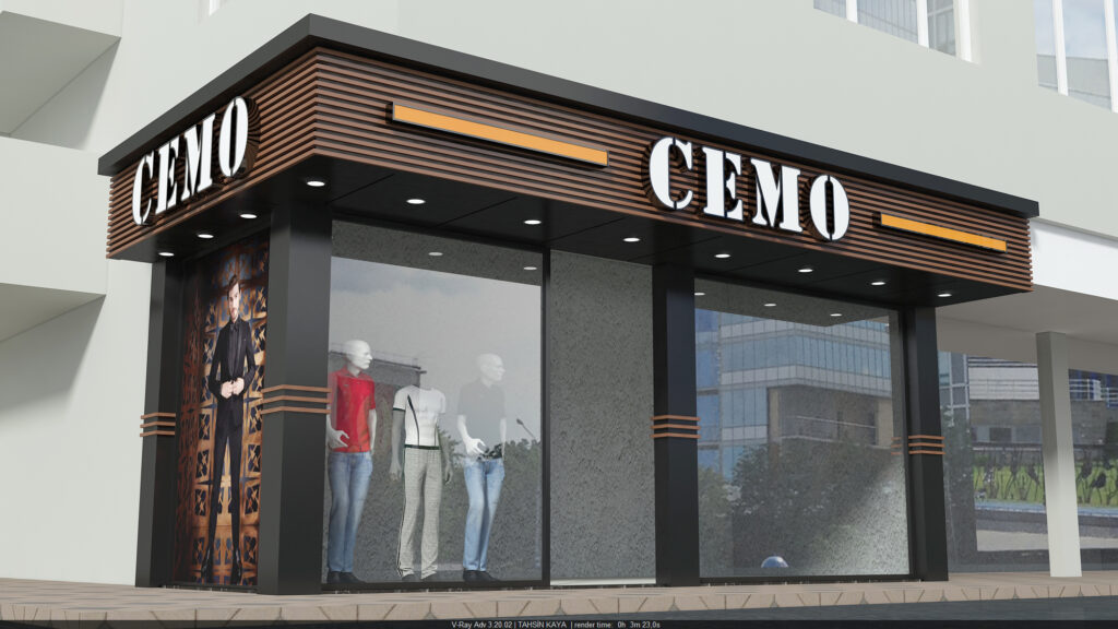 CEMO Bilecik mağazası dış cephe tasarımı, ışıklı tabela uygulaması ve vitrin görünümü