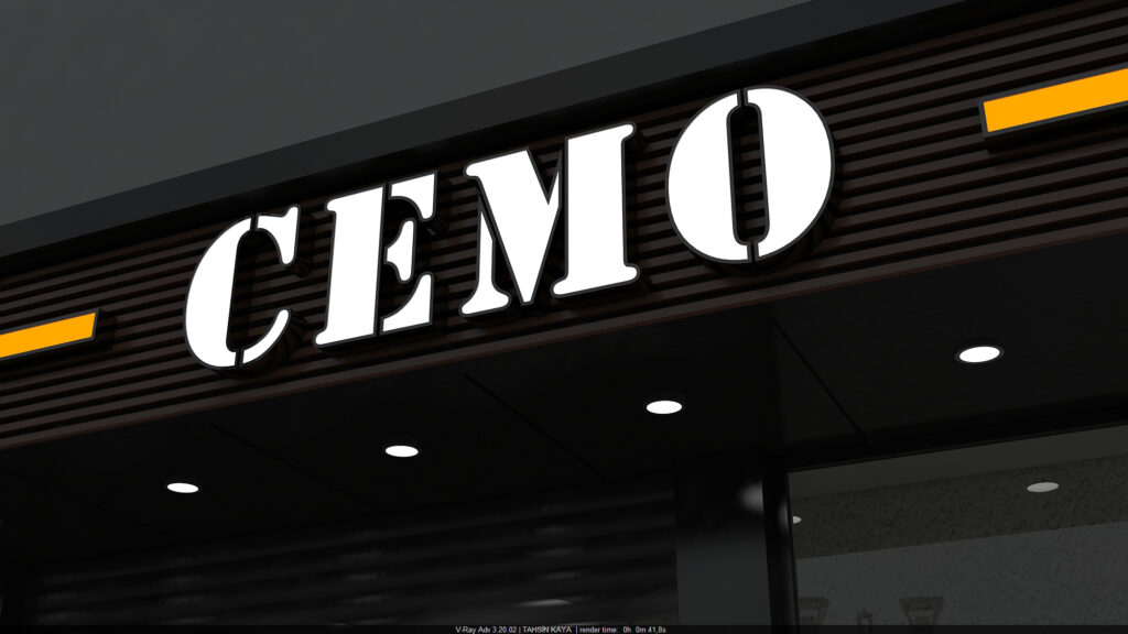 CEMO mağazası ahşap desenli alüminyum profilli kompozit cephe kaplama detayı