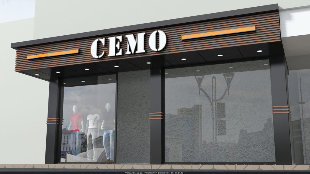 Siyah paslanmaz fileli beyaz pleksi kutu harf tabela örneği, CEMO markası