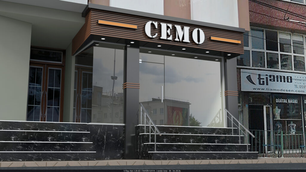Cemo Giyim Gaziantep mağazası siyah kompozit cephe ve tabela uygulaması