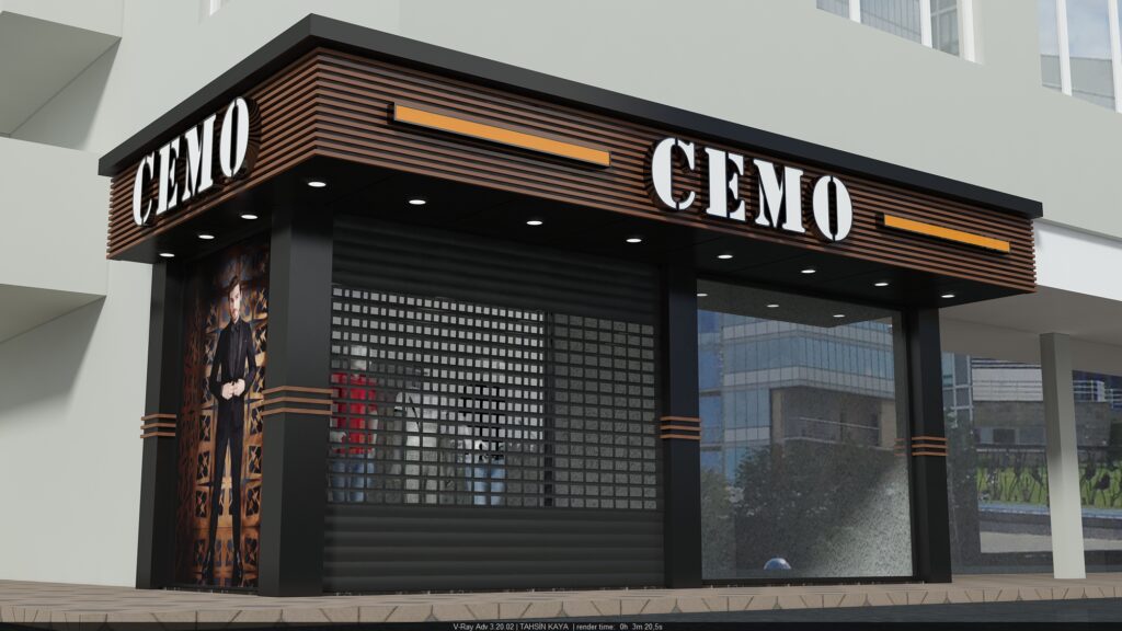 CEMO markası için hazırlanan alüminyum ve pleksi tabela detayı