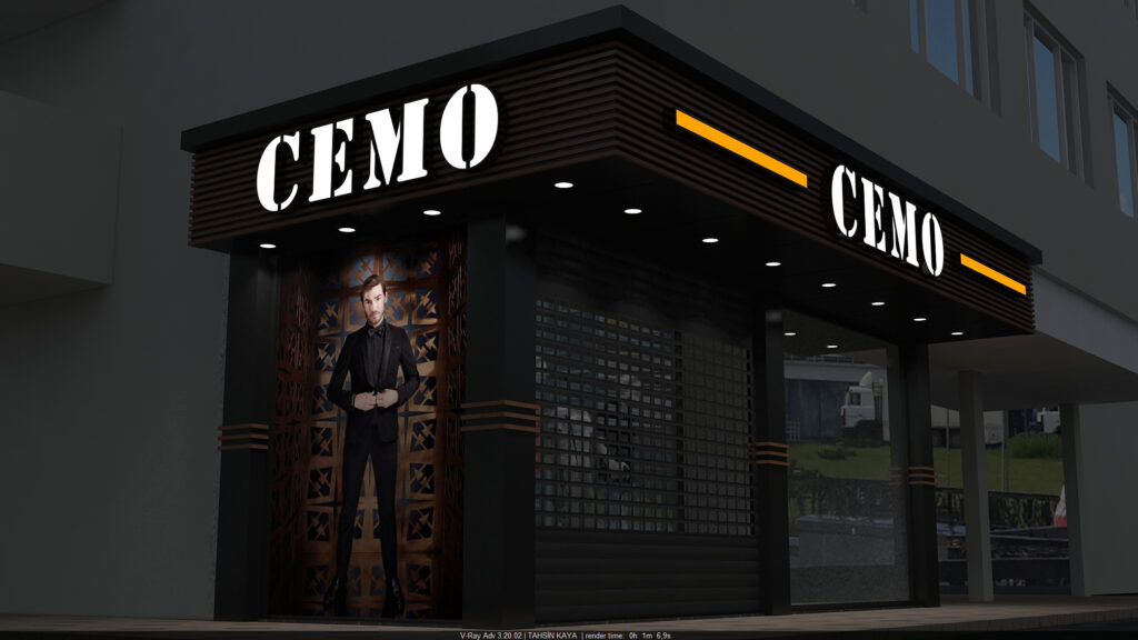 Bilecik CEMO mağazası vitrin düzeni ve dış cephe tasarım konsepti