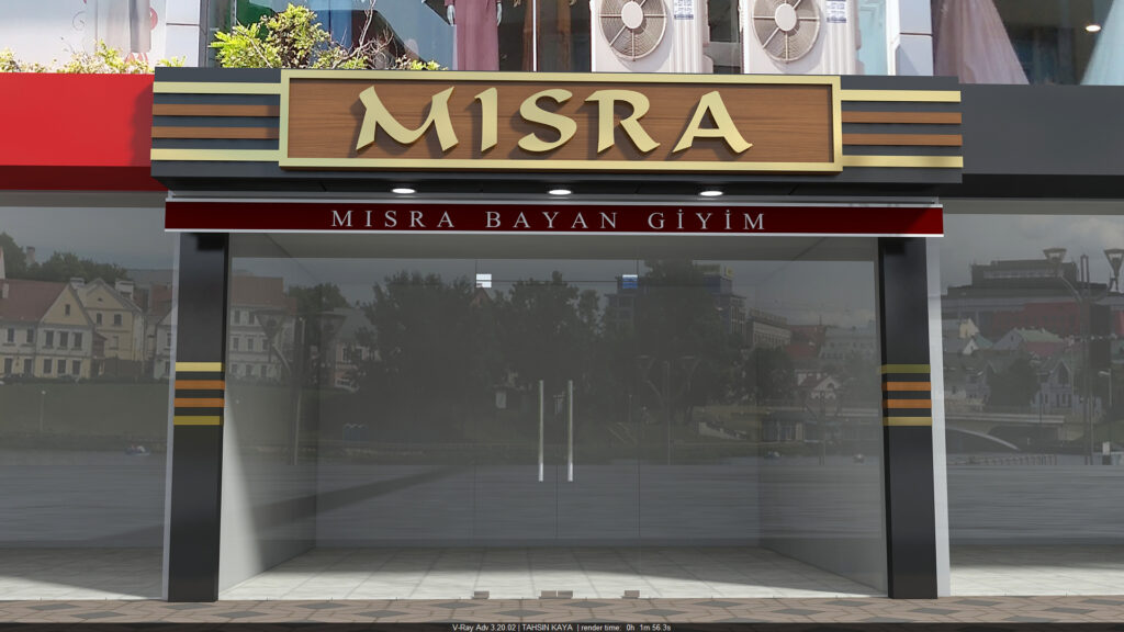 Gece görünümü: altın paslanmaz harfler ve kompozit cephede homojen ışık dağılımı